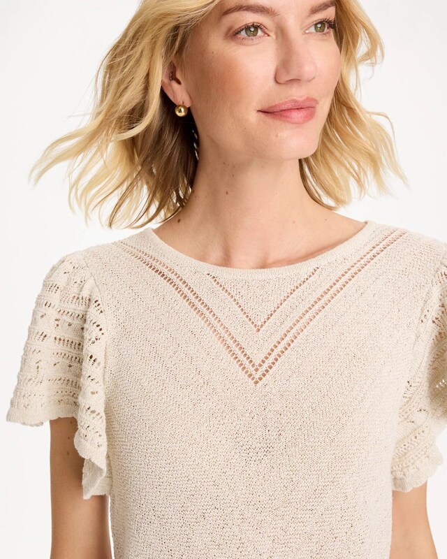 Pointelle Metallic Flutter-Sleeve Pullover - image 4